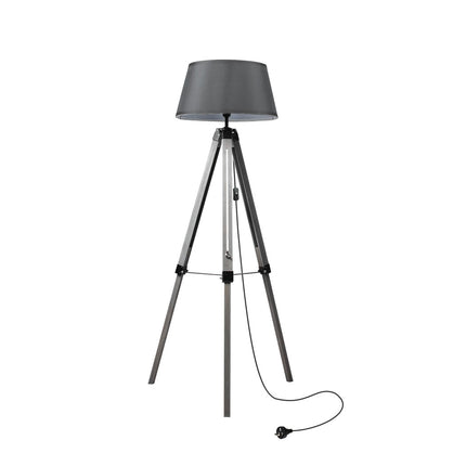 EMITTO Tripod Wooden Floor Lamp Shaded Grey-1973193957273899008