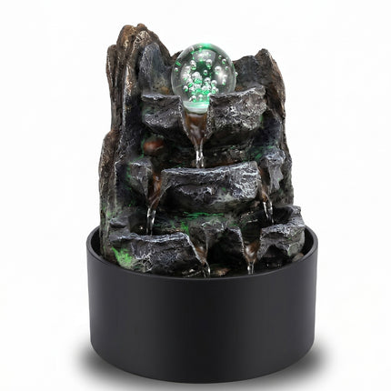 Spector Tabletop Water Fountain Resin LED Light 3 Flow Levels Waterfall Office-2061251862543339520