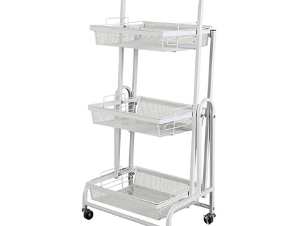 Levede 3 Tier Kitchen Trolley Cart Swivel White Colour-1864184350837444608