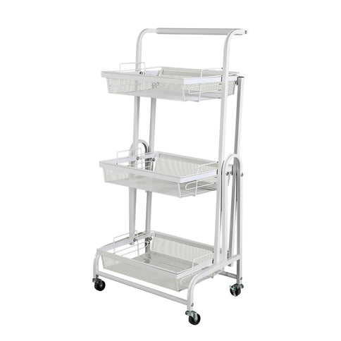 Levede 3 Tier Kitchen Trolley Cart Swivel White Colour-1864184350837444608