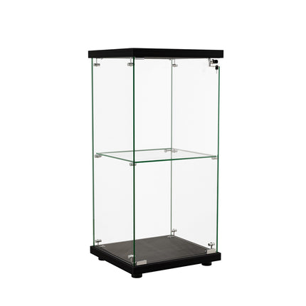 Stacked Display Cabinet Collection Storage Tempered Glass 2 Tier With Lock Black-1973193459078664192