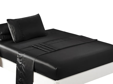 DreamZ Silky Satin Sheets Fitted Flat Single Black-1942353301689470976