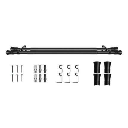 Marlow Black Double Curtain Rod Steel Pole Pommel Set Extendable Adjustable-1973193448194445312