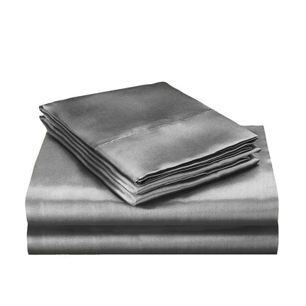 DreamZ Silky Satin Quilt Cover Set Bedspread Dark Grey King-1954802915591983104