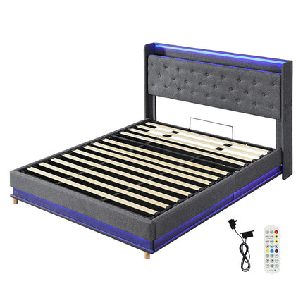 Levede King Bed Frame Gas Lift Storage LED Light USB-2006733381597007872