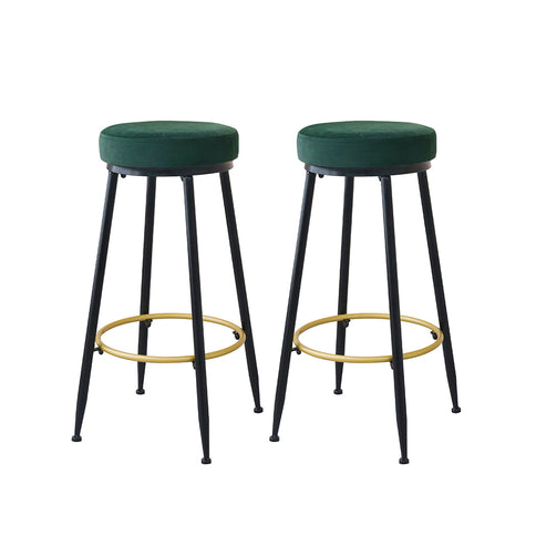 Levede 2x Bar Stools Barstools Velvet Green-1864183232082350080
