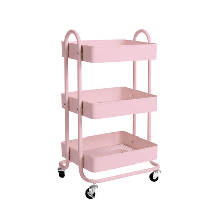Levede 3 Tiers Kitchen Trolley Cart Pink-1973193877036863488