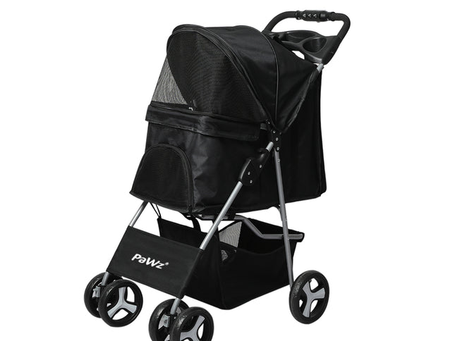 PaWz 4 Wheels Pet Stroller Dog Cat Cage Black-1864184624134098944