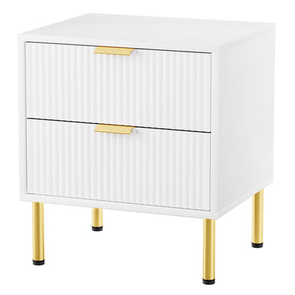 Levede Bedside Table with 2 Drawers White Metal Legs-1973193505392168960