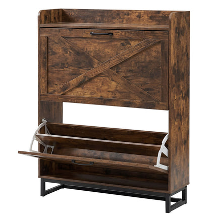 Levede Shoe Cabinet 2 Flip Drawers Storage Organiser Removable Shelf Hallway-2050059010660503552