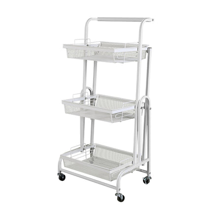 Levede 3 Tier Kitchen Trolley Cart Swivel White Colour-1975420477455339520