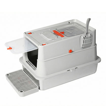 Pawz Stainless Steel Cats Litter Box Hooded High Enclosed Large Kitty Toilet-2029334099461804032