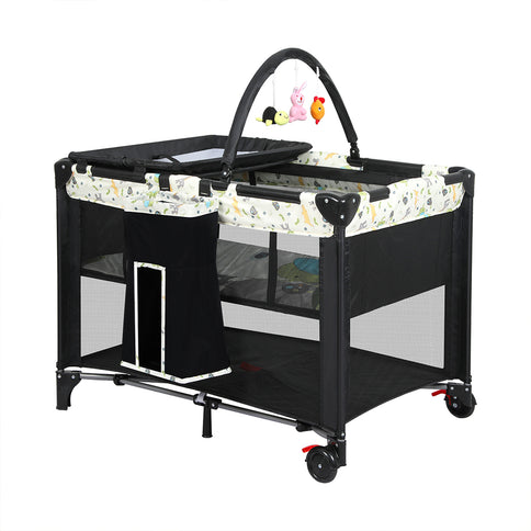BoPeep Baby Cot Bed Crib Portable Bassinet Black-1910113153782517760