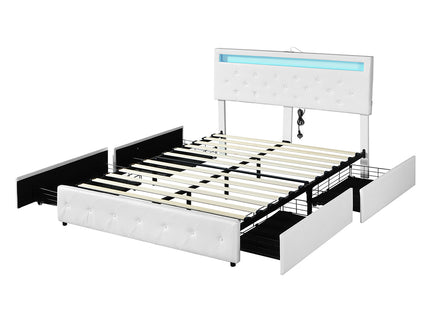 Levede Queen Bed Frame RGB LED PU 4 Drawer USB-1942353320156991488