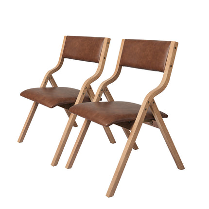 Levede 2x Dining Chairs Foldable PU Brown-1975420497265037312