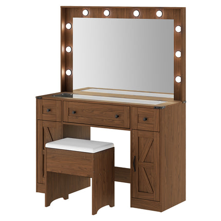 Levede Dressing Table LED Makeup Mirror Stool Set  Vanity Desk Cabinet 3 Drawers-2029334101357629440