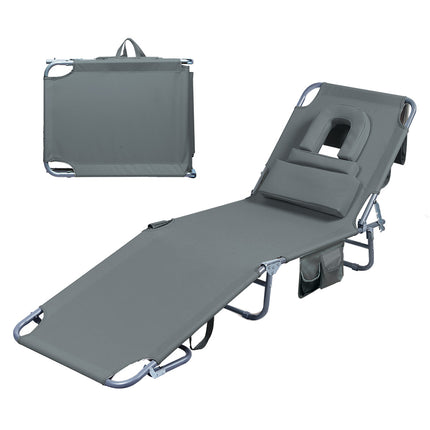 Levede Foldable Beach Lounge Chairs with Face Hole Grey-1973193483959275520