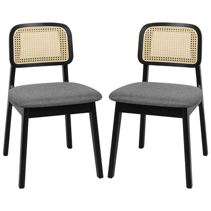 Levede 2x Dining Chair Wood Rattan Armless Black-1954802459050381312