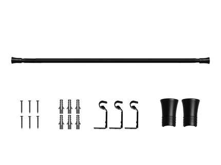 Marlow Black Curtain Rod Steel Quiet Rail Pole Pommel Set Extendable-1910112208768077824