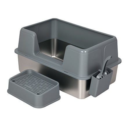 Pawz Stainless Steel Cat Litter Box Large Semi-Enclosed Easy Cleaning Pet Toilet-2029334099025596416