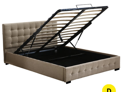 Levede Fabric Bed Frame Double Gas Lift Double Beige-1942353310174547968