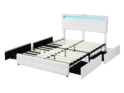 Levede Double Bed Frame RGB LED PU 4 Drawer USB-1910112197502177280