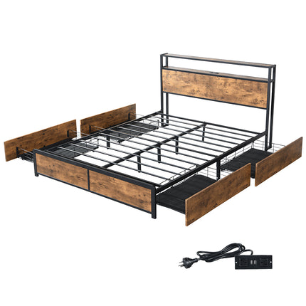 Levede Queen Bed Frame RGB LED 4 Drawers USB-1975420521562640384