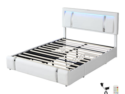 Levede Queen Bed Frame With Adjustable Headboard White-1910112269375770624