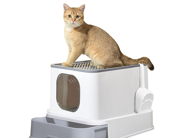 PaWz Cat Litter Box Fully Enclosed Kitty Grey-1864184494043566080