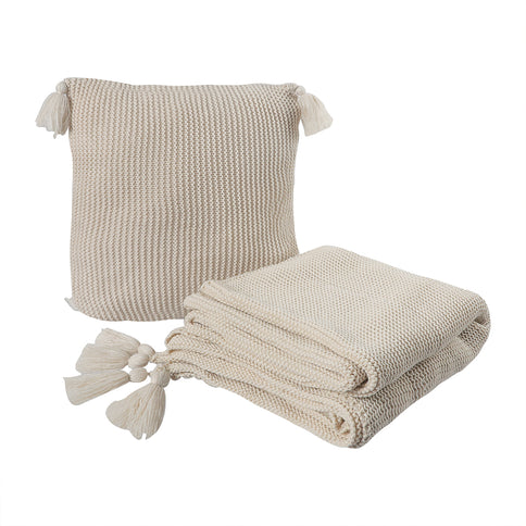 DreamZ Knitting Throw Blanket Cushion Beige-1910113222975950848
