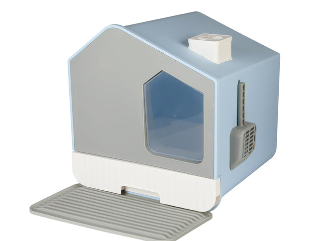 PaWz Fully Enclosed Cat Litter Box Mat Blue-1886651029785808896