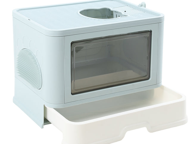 PaWz Foldable Cat Litter Box Tray Enclosed Blue-1864184536112435200