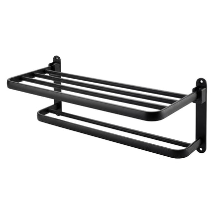 Levede Towel Rack Bathroom 2 Bars Rail Holder Wall Mounted Storage Shelf Black-2050059022438109184