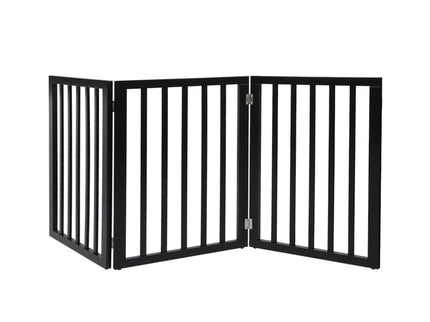 PaWz 3 Panels Wooden Pet Gate Dog Fence Black 2000x 3MM-1873543425270353920
