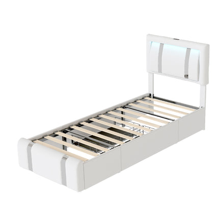 Levede Single Bed Frame Leather Headboard RGB 2 Drawers-2006732796336410624