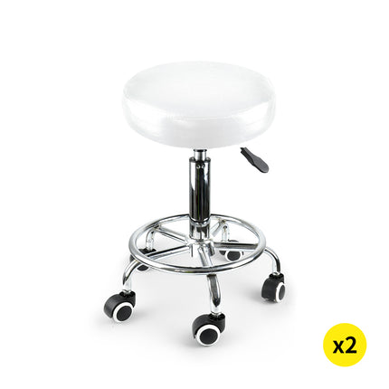 2x Levede Swivel Salon Barstool Hairdressing White-1973193727035969536