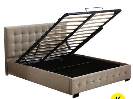 Levede Fabric Bed Frame King Tufted Beige-1910113203430494208