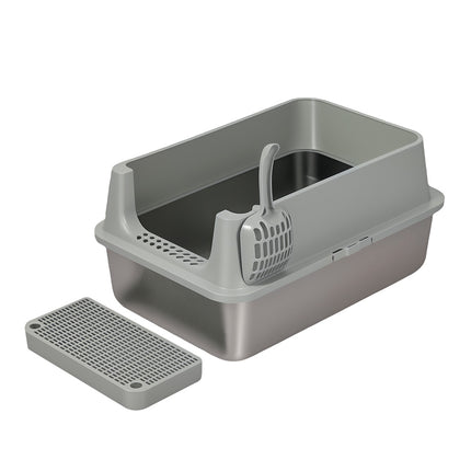 Pawz Stainless Steel Large Semi-Enclosed Cat Litter Box-2029387298738671616