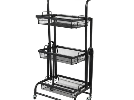 Levede 3 Tier Kitchen Trolley Cart Swivel Black Colour-1864184350699032576