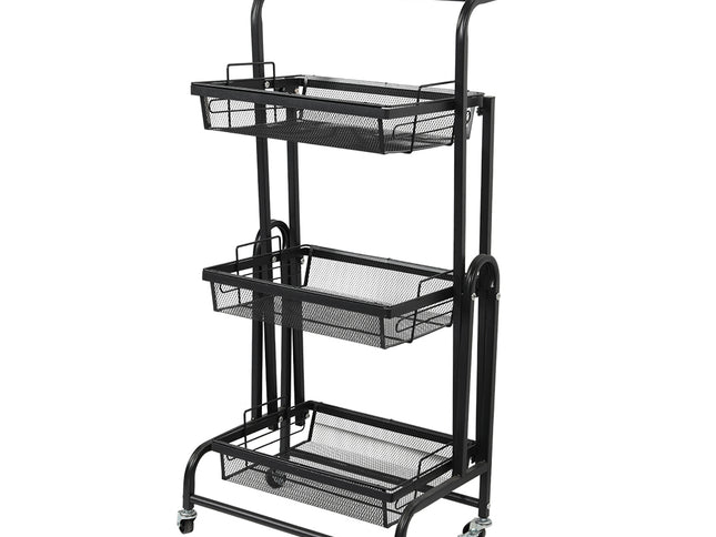 Levede 3 Tier Kitchen Trolley Cart Swivel Black Colour-1864184350699032576