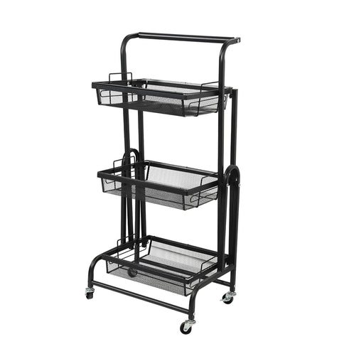 Levede 3 Tier Kitchen Trolley Cart Swivel Black Colour-1864184350699032576