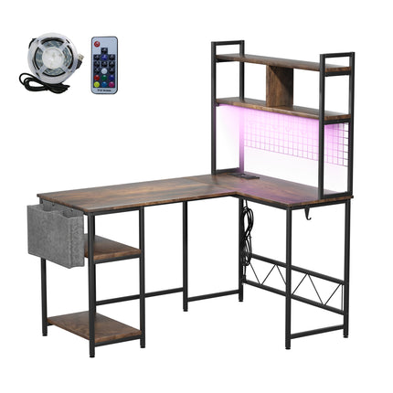 Levede L Shaped Gaming Desk with LED Lights Brown-1975420387298775040