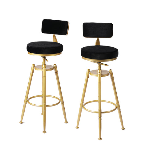 Levede 1x Velvet Bar Stools Kitchen Black-1864183228177453056