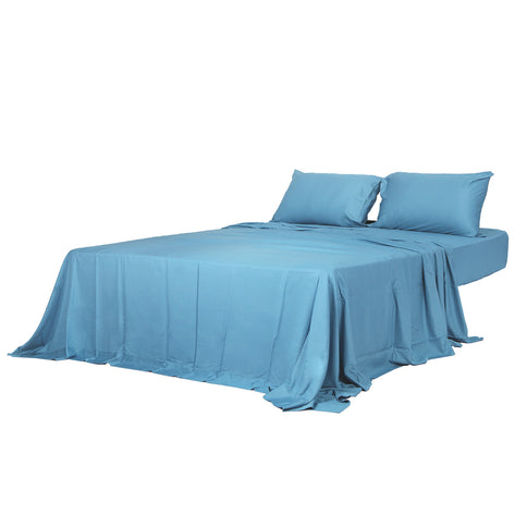 Dreamz 4pcs Double Size 100% Bamboo Bed Sheet Set in Blue Colour-1910113200477704192