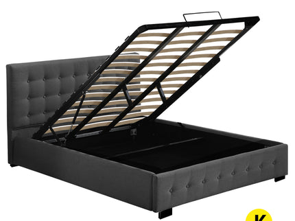 Levede Fabric Bed Frame King Tufted Dark Grey-1910113203594072064