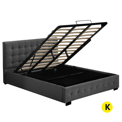 Levede Fabric Bed Frame King Tufted Dark Grey-1910113203594072064