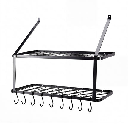 Toque Metal Pot Pan Rack Hanging Kitchen Shelf Wall Mounted Organizer 10 Hooks-2061251871485595648