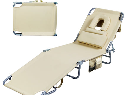 Levede Foldable Beach Lounge Chairs with Face Hole Khaki-1910112249029201920