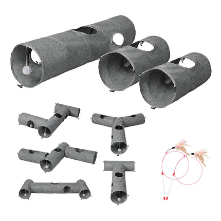 Pawz Large Cat Tunnels 3 Pcs Modular Foldable Linen Tube Kittens Rabbits Toys-2029334097180102656