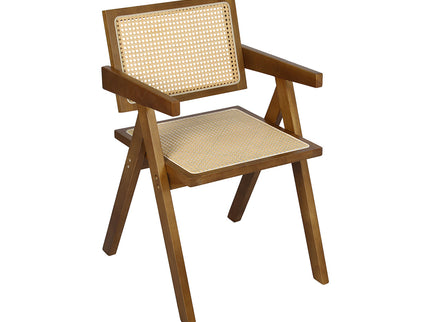 Levede 1x Walnut Wicker Armchair Dining Chair-1942353409952845824